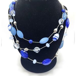 Avenue Triple Strand Beaded Floating Station Necklace 21 in